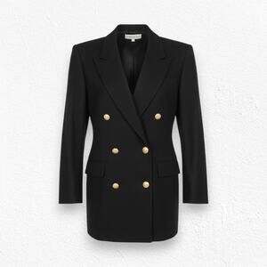 Vintage 1980s Black Military Double Breasted Gold Button Blazer USA Size 8 NWT